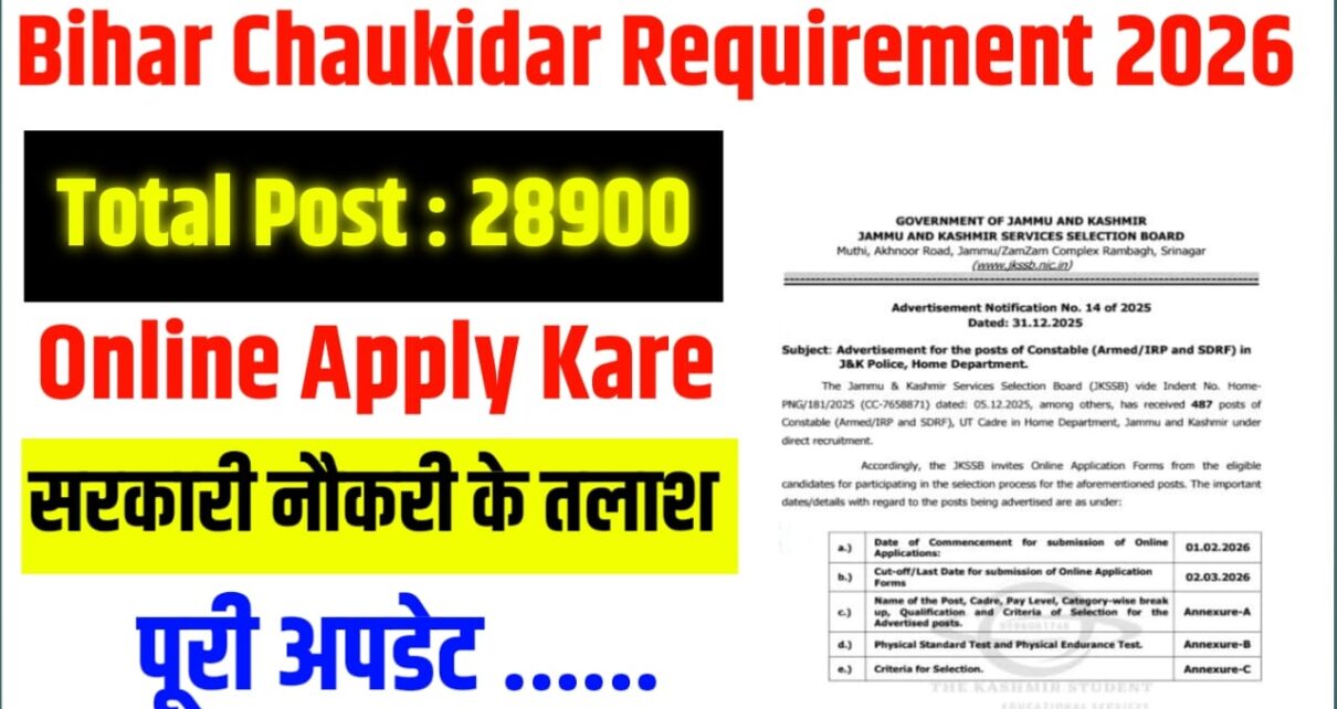 Bihar Chaukidar Requirement 2026 New Vecancy