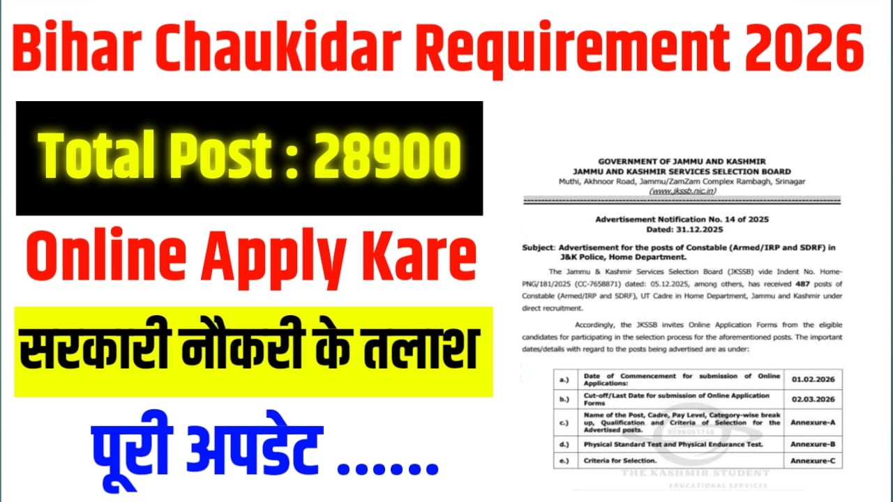 Bihar Chaukidar Requirement 2026 New Vecancy